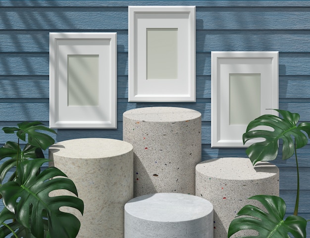 Mockup of abstract podium with frames