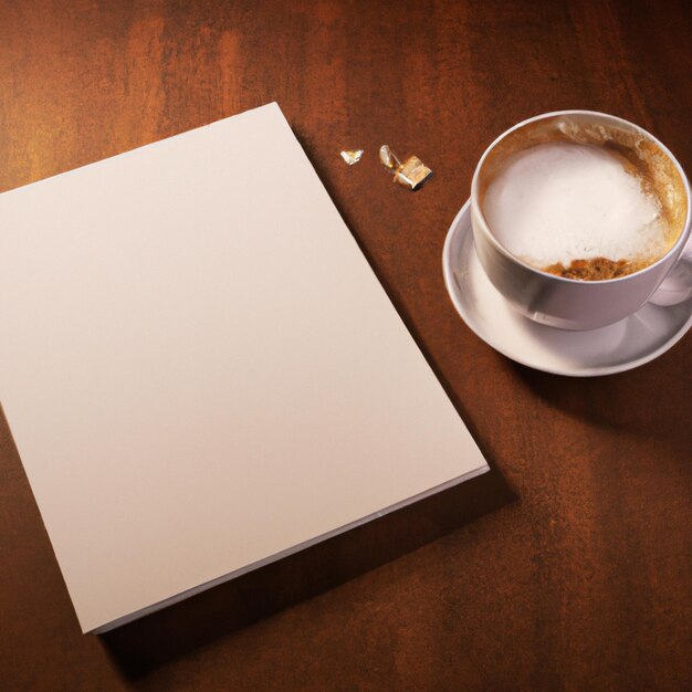 Mockup afbeelding notebook en koffiekopje op tafel