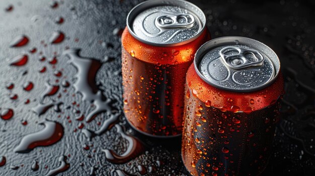 Photo mockup aluminum cans with a metallic look on a dark backdrop can mockup