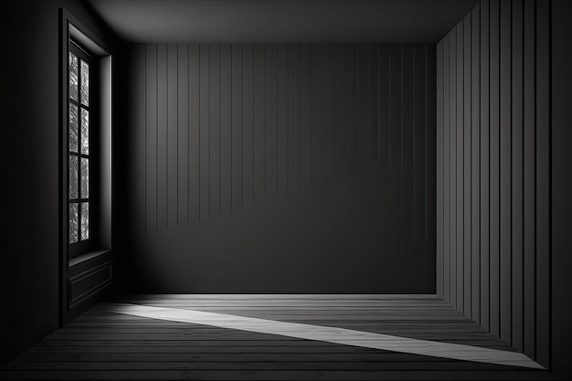 Mockup backdrop with empty black wall and hardwood floor