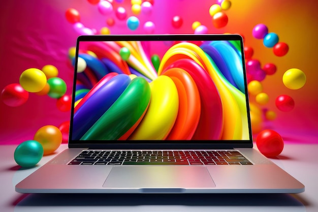 Mockup of beautiful laptop with multicolor background Generative AI illustration