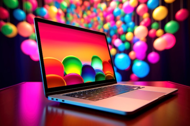 Mockup of beautiful laptop with multicolor background generative ai illustration