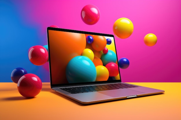 Mockup of beautiful laptop with multicolor background generative ai illustration