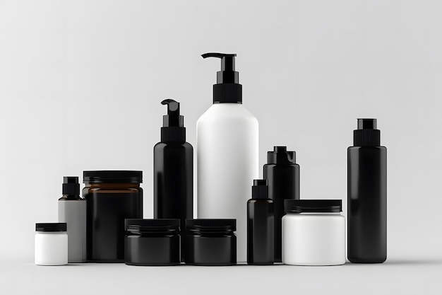 Mockup beauty products bottle set Neural network AI generated