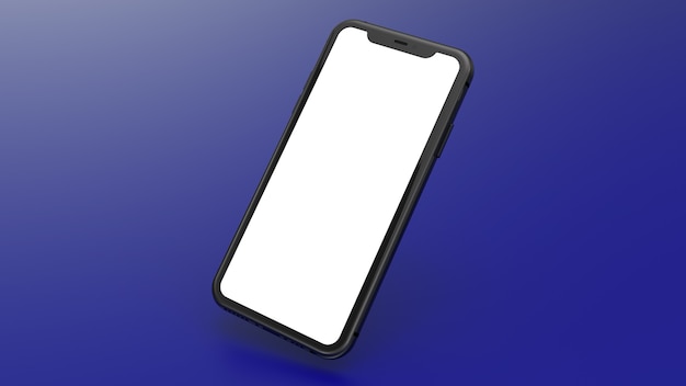 Mockup di un telefono cellulare nero con uno sfondo blu sfumato. perfetto per inserire immagini di siti web o applicazioni.