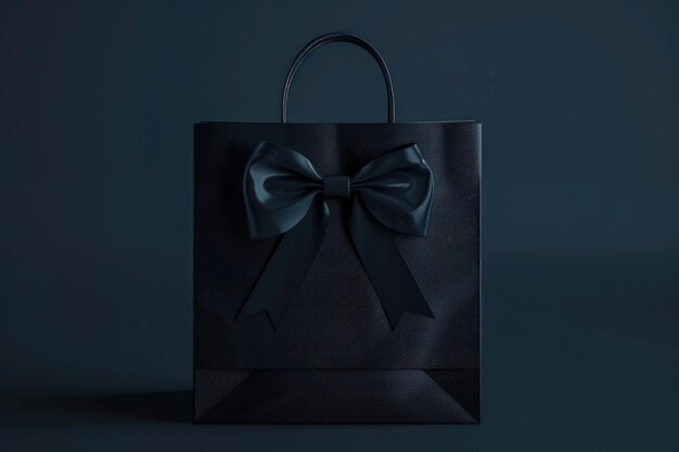 Photo mockup of a black paper bag with handles and bow ties