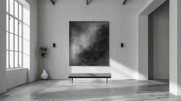 Mockup black and white canvas on the wall