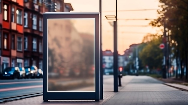 Mockup of blank advertising light box on the bus stop Generative AI