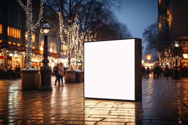 Mockup of a blank billboard on a city street at night