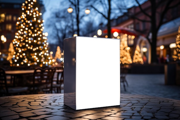 Mockup of a blank billboard on a city street at night