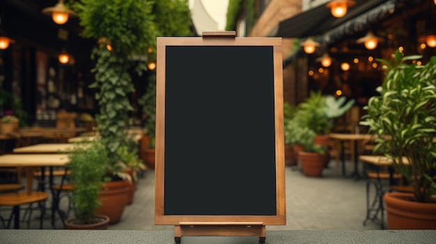 Photo mockup blank chalkboard menu outside of store restaurant or coffee shop