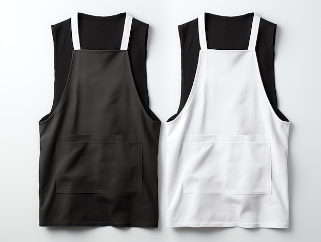 Photo mockup of blank empty black and white apron for shop branding identity