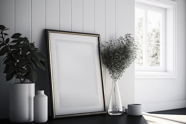 Mockup of blank frame in scandinavian style home interior