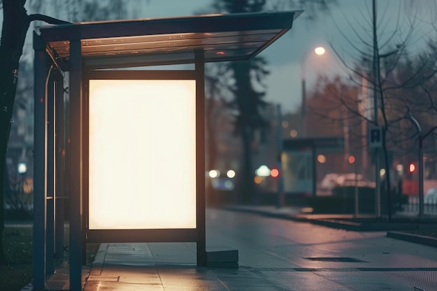 Photo mockup of blank light box on the bus stop