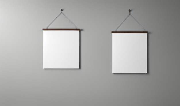 Photo mockup of blank paper hanging on the wall