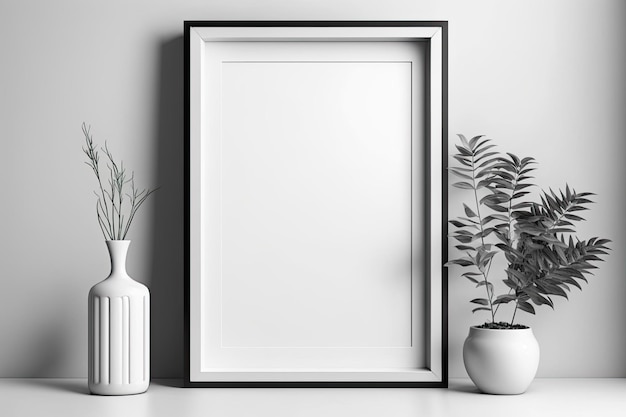 Mockup of a blank picture frame on a wall Vertical orientation