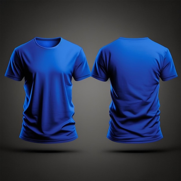 Mockup of a blank royal blue tshirt front and back isolated on white background.