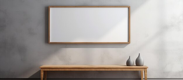 Photo mockup of a blank wall with an advertising space above a wooden bench