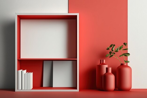 Mockup blank wall with bare red aesthetic background