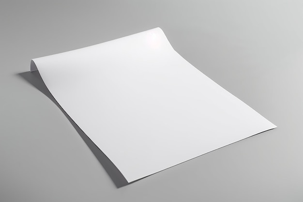 Photo mockup of blank white paper with curl in minimal style