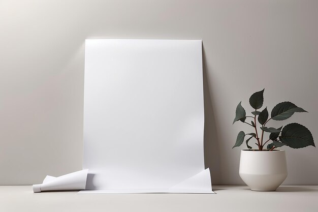 Mockup of blank white paper with curl in minimal style