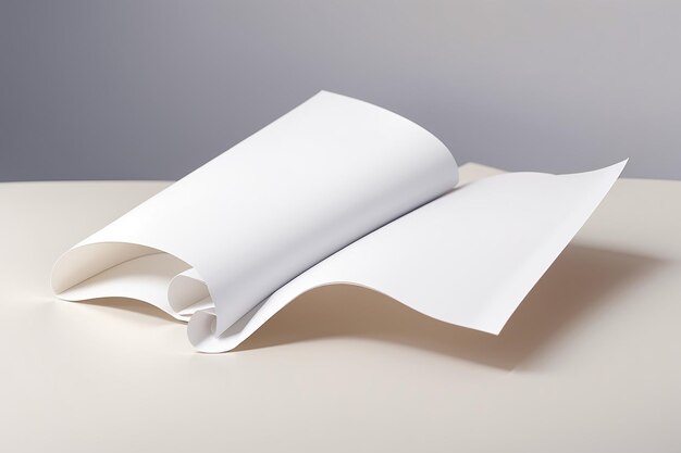 Mockup of blank white paper with curl in minimal style