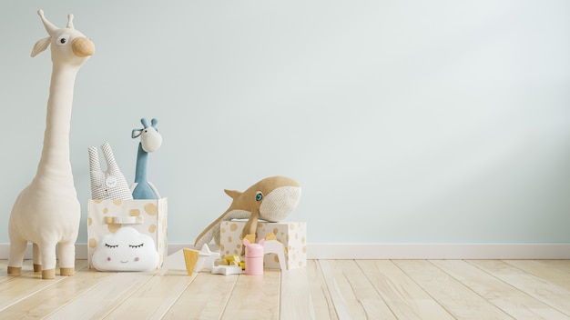 Mockup blauwe muur in de kinderkamer.3D-rendering