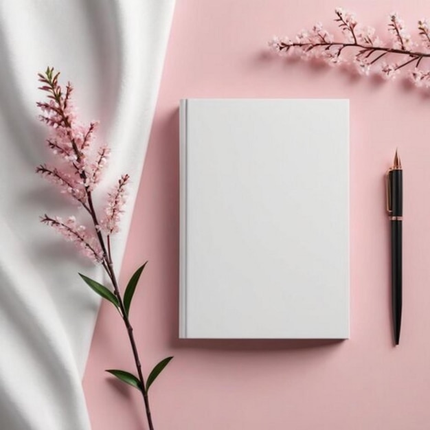 Mockup of a book or notebook cover with a flowering twig