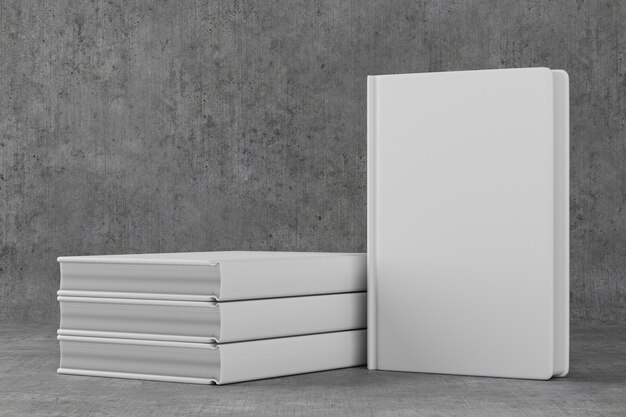 Photo mockup book notepad blank white book for your design mock up of two buried blank hardback books on gray concrete background top view 3d render