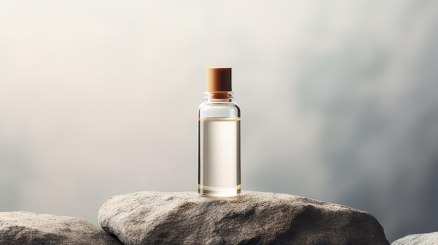 Mockup bottle of essential oil on a stone 3d rendering Generative AI