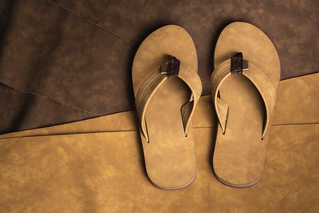 Mockup brown sandals, production process concept. advertising purpose.