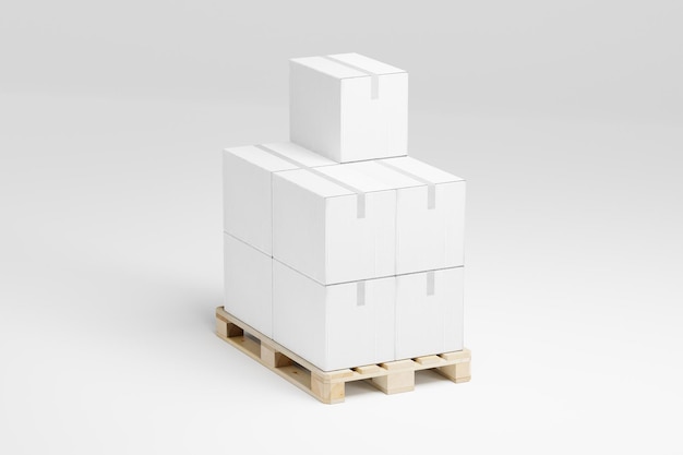 편집 가능한 배경의 팔레트에 쌓인 마분지 상자 모형