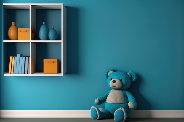 Mockup of a childs room wall with a blue backdrop