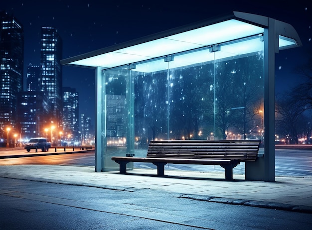 Mockup city bus stop poster billboard with background blur and