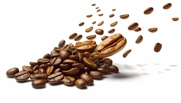 mockup of coffee beans on isolated white background with copy space