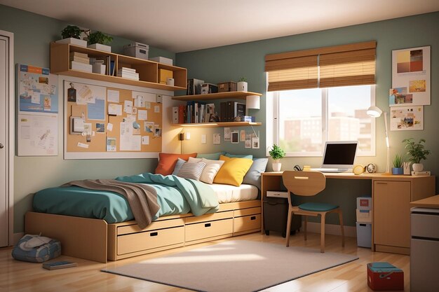 Photo a mockup of a college dorm room designed to maximize space and comfort