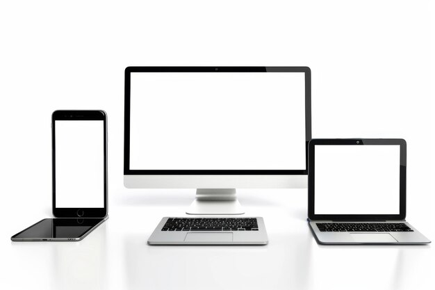 mockup of computer laptop monitor and tablet created with generative ai