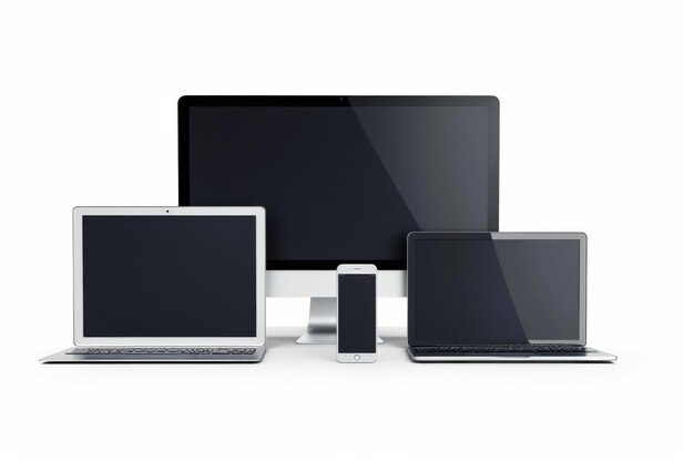 mockup of computer laptop monitor and tablet created with generative ai