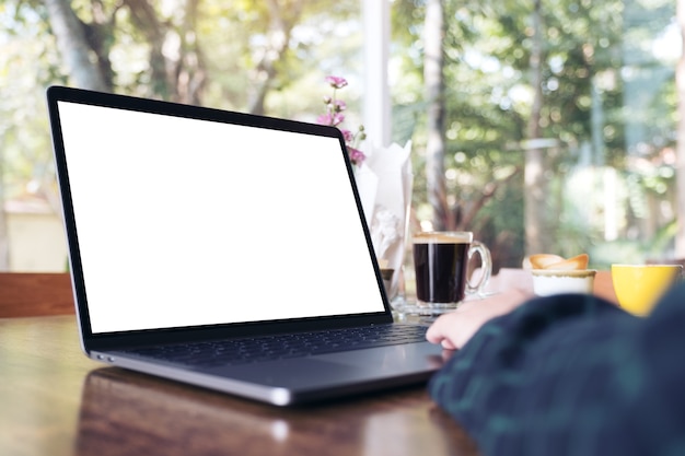 Mockup computer laptop with people hands