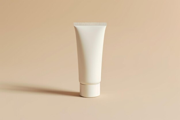 Mockup concept of a White cream tube standing on the cap on a beige background Generative AI