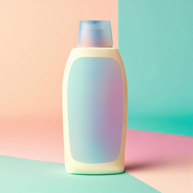 A mockup of a cosmetic bottle in a pastel background