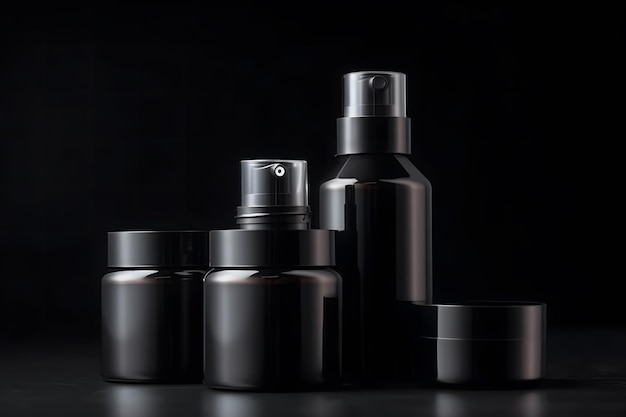 Mockup of cosmetics bottles in black tone neural network ai generated