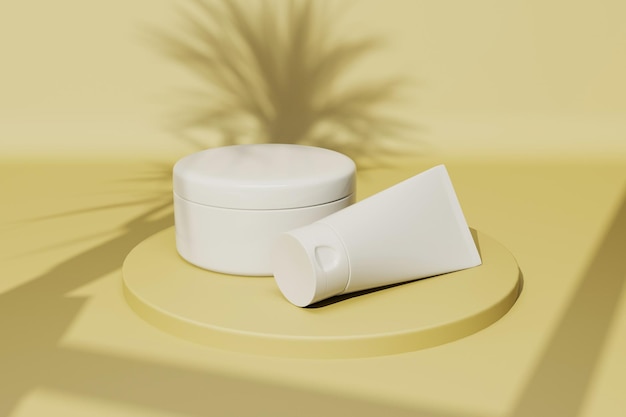 Mockup of cream tube and cosmetic jar 3d render