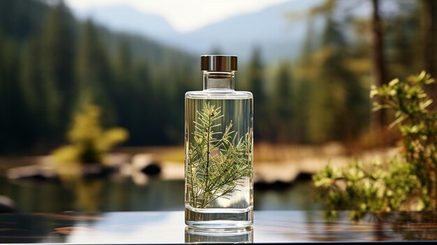 Photo mockup crystal bottle nature background mockup minimalist design