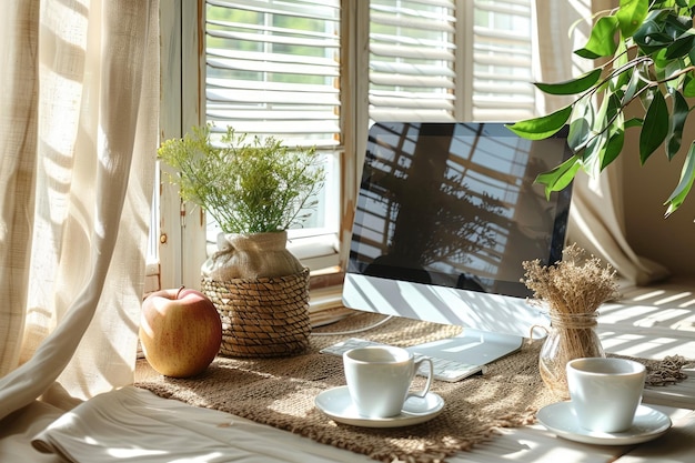 mockup of desktop computer pc in desk professional photography