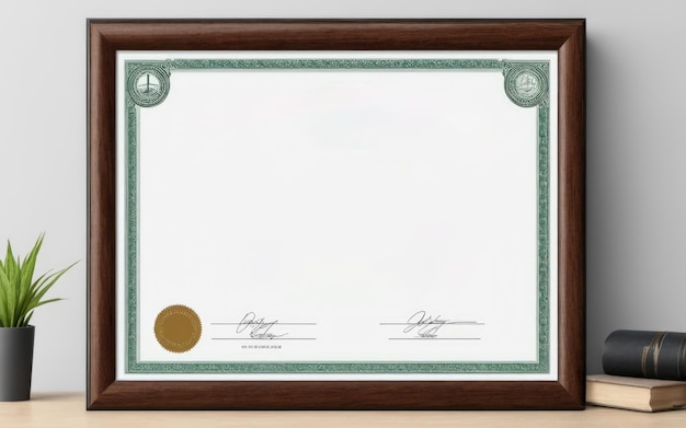 Foto modello di diploma modello di cornice fotografica del certificato modello su sfondo a parete modello di fotogramma di ringraziamento del diploma del certificato