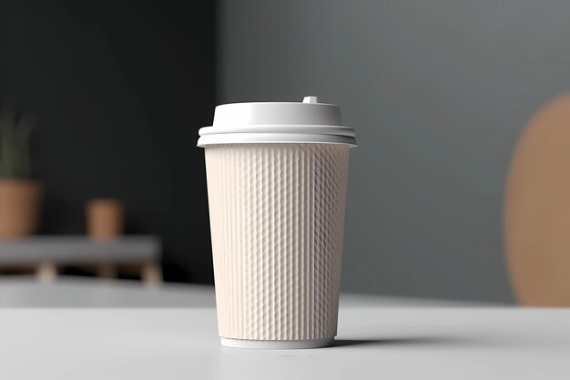 mockup of a disposable coffee cup with blur background