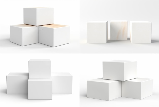 Mockup Drie Witte Houten Kisten Op Witte Achtergrond Stock Foto