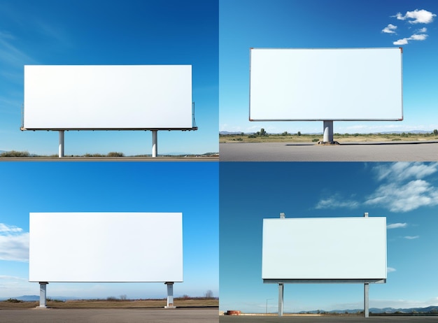 Mockup Een leeg wit reclamebord op een blauwe hemelachtergrond in de