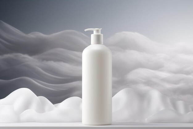 Mockup of elegant lotion pump bottle On the background of bright clouds